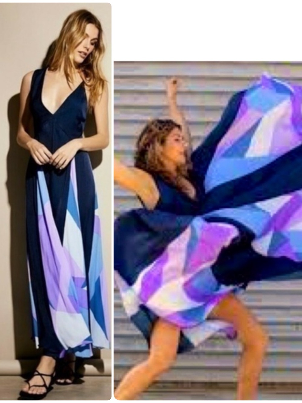 Free People Bali | Spectrum Satin Flowy Colorblock Maxi Dress XS Oversized